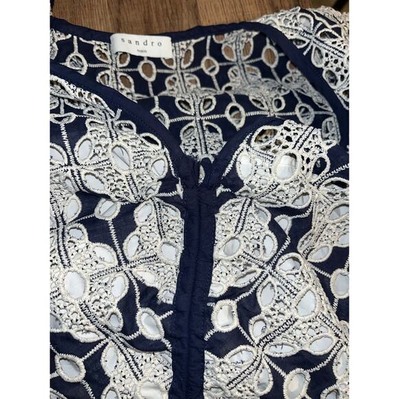 SANDRO Short broderie anglaise dress Navy Women’s - Picture 13 of 14